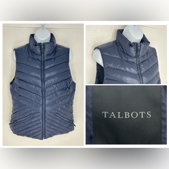 Talbots Navy Down Puffer Quilted Vest Size Medium‎ Zip Pockets Preppy Outdoor - Picture 1 of 13